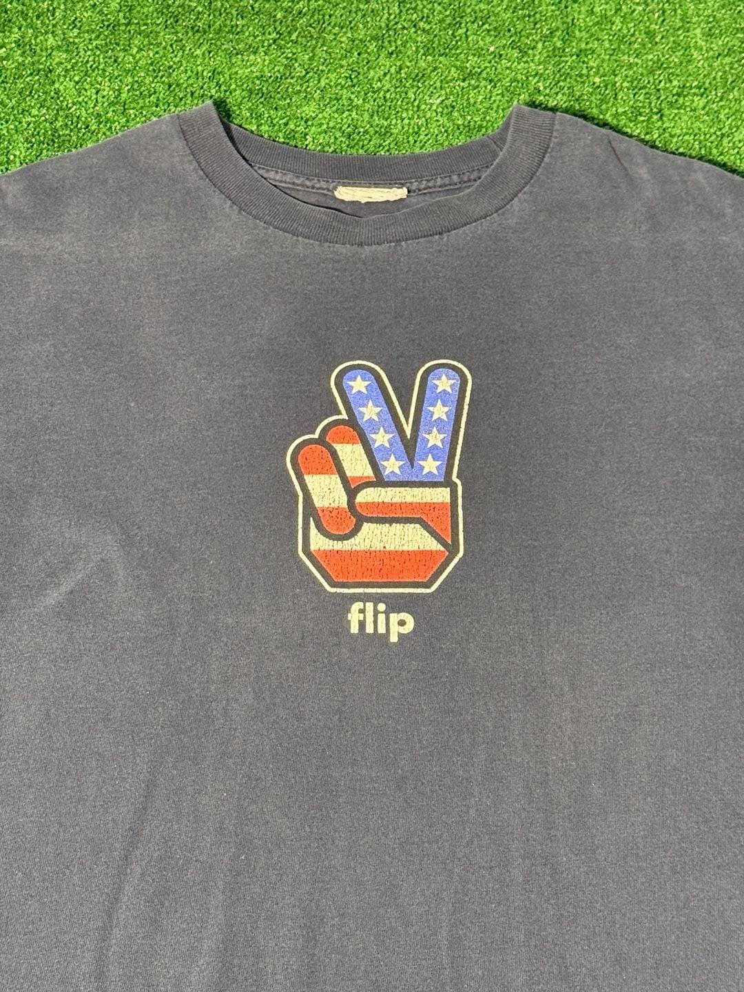 Vintage Flip Skateboards American Flag Peace Sign T-Shirt Large 90s Unisex T-Shirt XXXXL