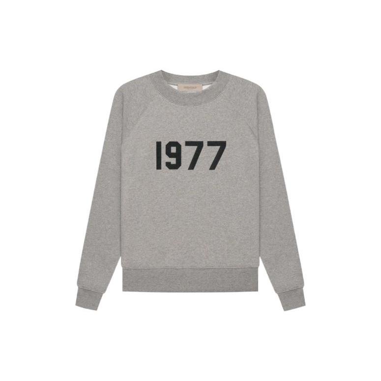 Fear of God Essentials 1977 SS22 Crewneck Dark Oatmeal Numbers Logo Print Crew Neck Fleece Lined American Pullover FOG-SS22-389