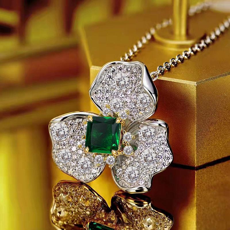 

Huitan Delicate Sparkling Flower Pendant Necklace for Women Bright Cubic Zirconia Accessories for Wedding Party Fashion 41CM 5CM