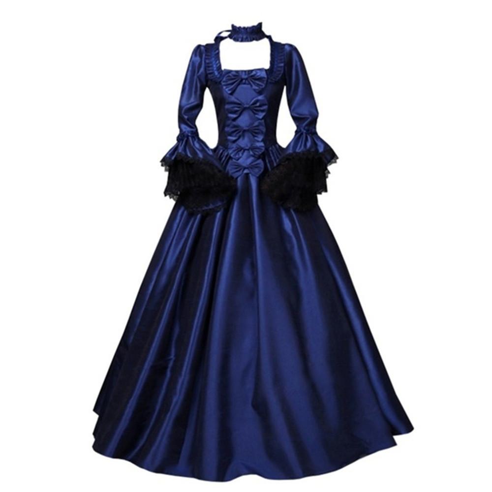Elegant 2020wish Medieval Lace Patchwork Bell Sleeve Long Dress For Vintage Style