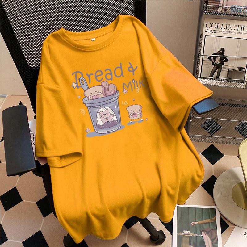 Japanese Cute Plus Size Purple Printed Cotton T-Shirt for Women - Loose, Short Sleeve, Summer Style