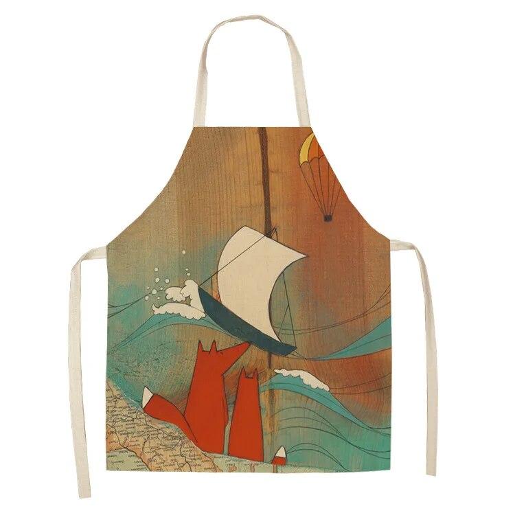Kochschürze zum Backen, Kochen, Küchenschürze, Cartoon-Fuchs-Schürze, Leinenschürze, Unisex, Abendessen, Abendessen, Kochlätzchen, Schürze, Reinigungsschürze