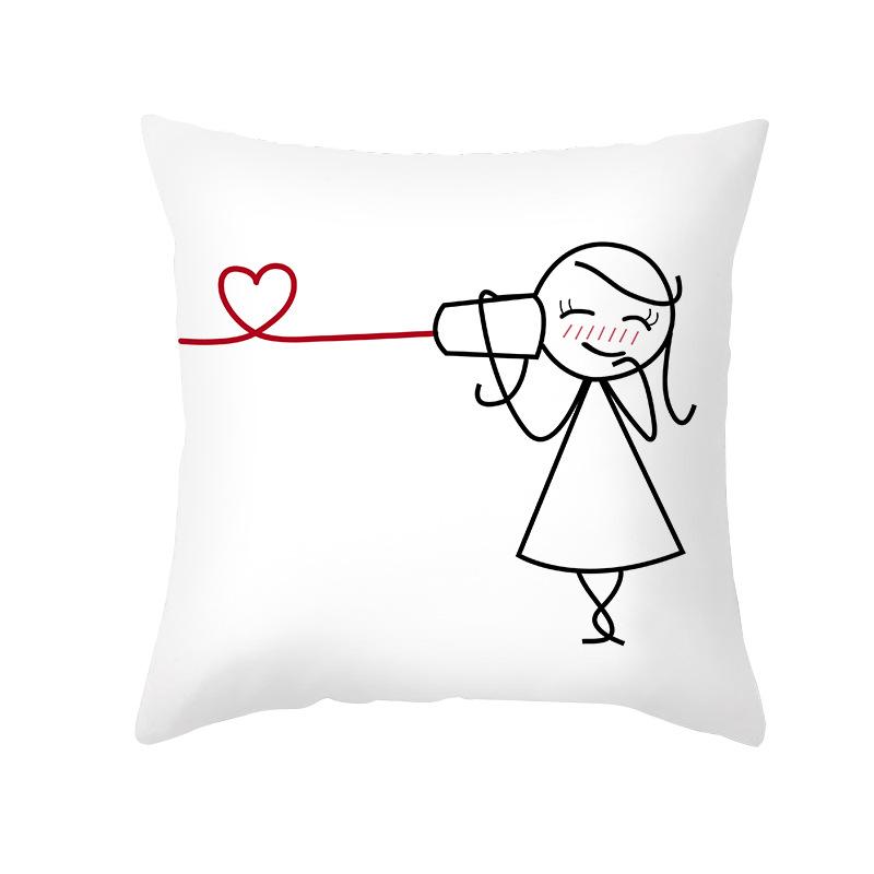 Valentine's Day Pillow Cover Couple Love Cushion Cover Peach Skin Fur Home Bedroom Sofa Cushion Cover