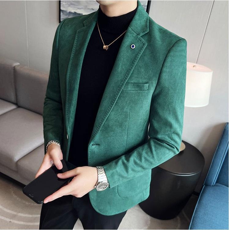 Fashion Suit Coat Men's Slim Fit Deerskin Velvet Elegant Luxury Blazer Coat Business Casual Wedding Plus Size Suit