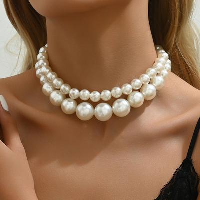 European and American Cross-border Jewelry, Retro Exaggerated Large Pearl Chocker Collarbone Chain, Temperament Multi-layer Beaded Necklace Women