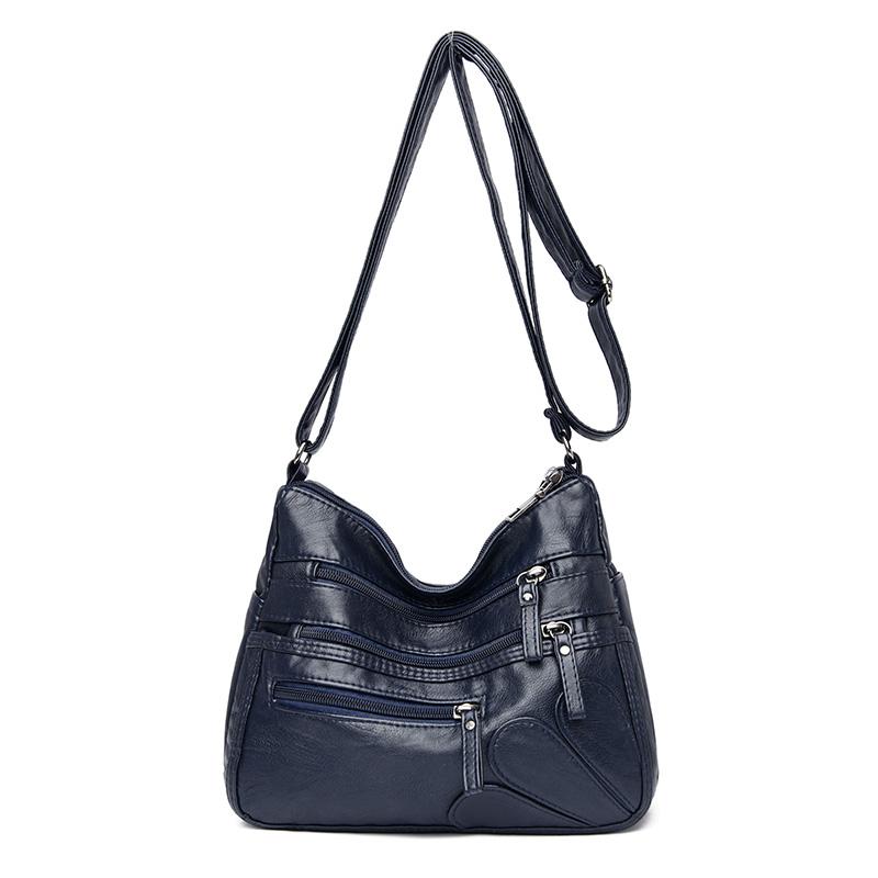 Borsa a tracolla multistrato in morbida pelle tinta unita da donna, grande capacità, borsa da viaggio multifunzionale sottobraccio