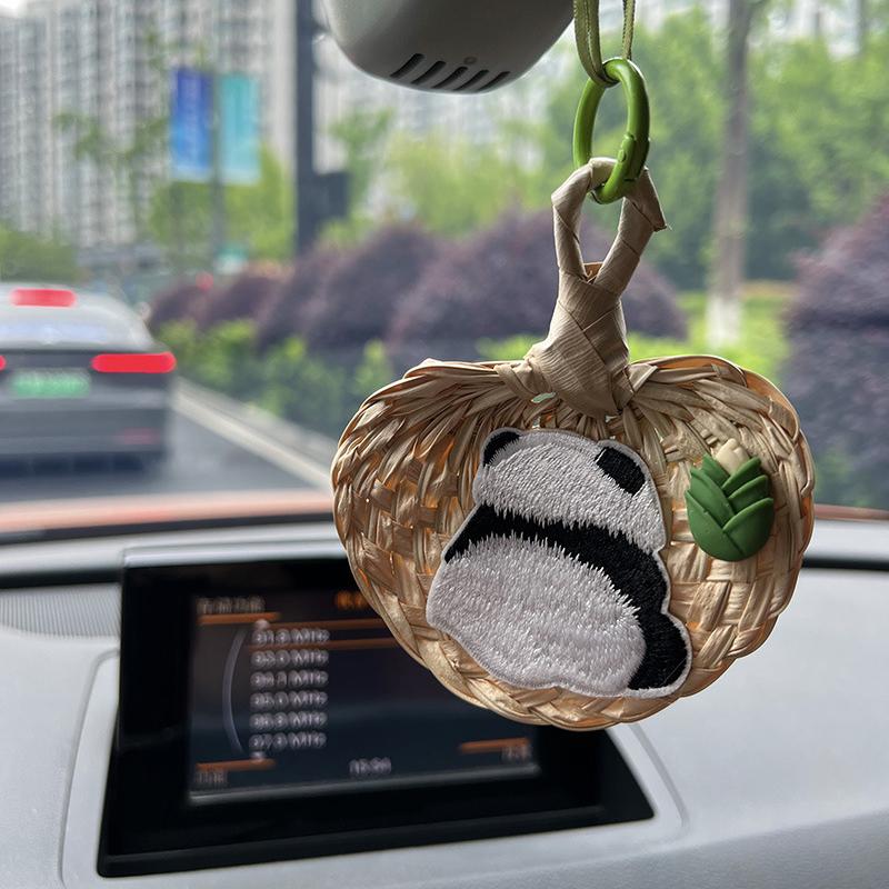

Вышитая панда, ручная работа, одуванчик, веер, подвеска для автомобиля, креативное зеркало заднего вида для салона автомобиля, декоративные аксессуары