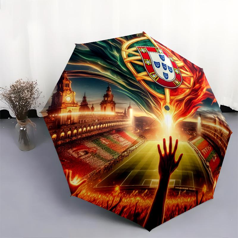 1pc Football team Umbrella Portable Folding Umbrella Iron Frame Hole Bone Structure Outdoor Home Umbrella
