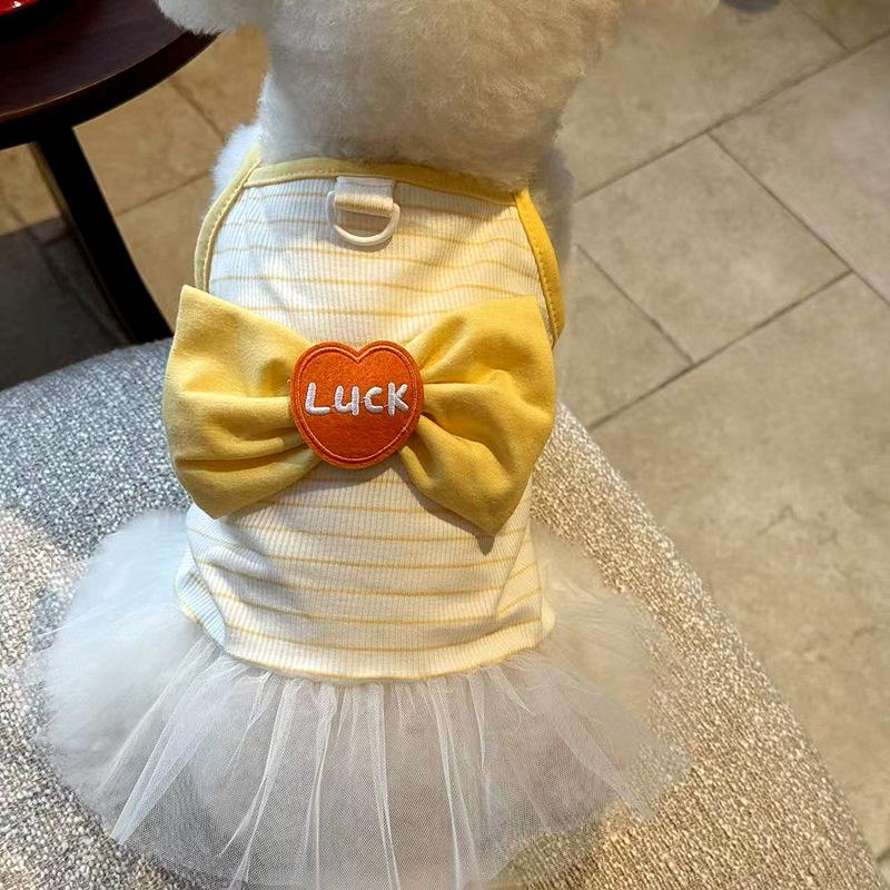 Pet dog clothes spring and summer thin Teddy Bichon Pomeranian Yorkshire terrier small dog traction cat princess dress