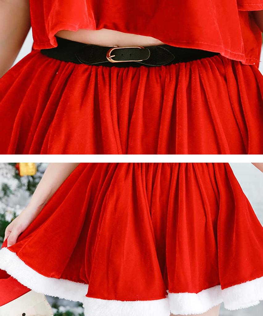 [Milky Time] Christmas Cosplay Santa Miniskirt Short Sleeve Off-the-Shoulder Santa Outfit Set
