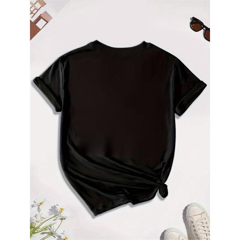 European Size Women's Casual Heart Line Print T-Shirt - Breathable Crew Neck Top, Machine Washable for Spring/Summer Outings and Daily Wear