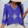 Summer New Fashion Printed V-neck Loose Blouse Women Seven Quarter Sleeve Casual Women's Shirts Tops Vintage Simple Slim Fit Female Blouses 26426