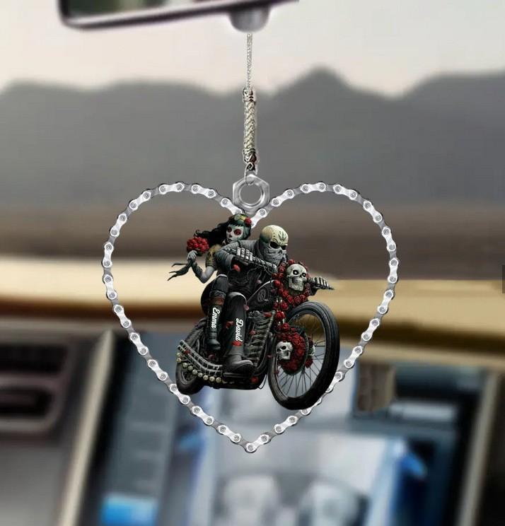 2d Acrylic Heart Couple Skull Car Pendant For Halloween And Decoration Christmas