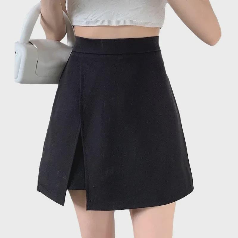 Plus Size British Style High Waist A-Line Split Skirt Pants for Women - Summer 2024