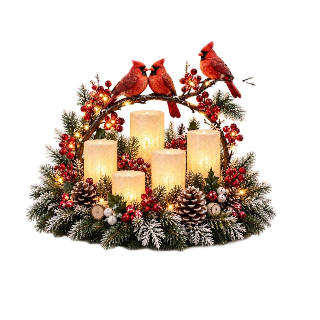 Flameless Christmas Table Decor, Warm Shimmering Candlelight Centerpiece for Holiday Party and Home