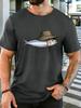 Unisexs Navy Crew Neck Tee Funny Fisherunisex Hat Silver Fish Graphic Print Loose Summer Street Daily Basic Short Sleeve Casual Top