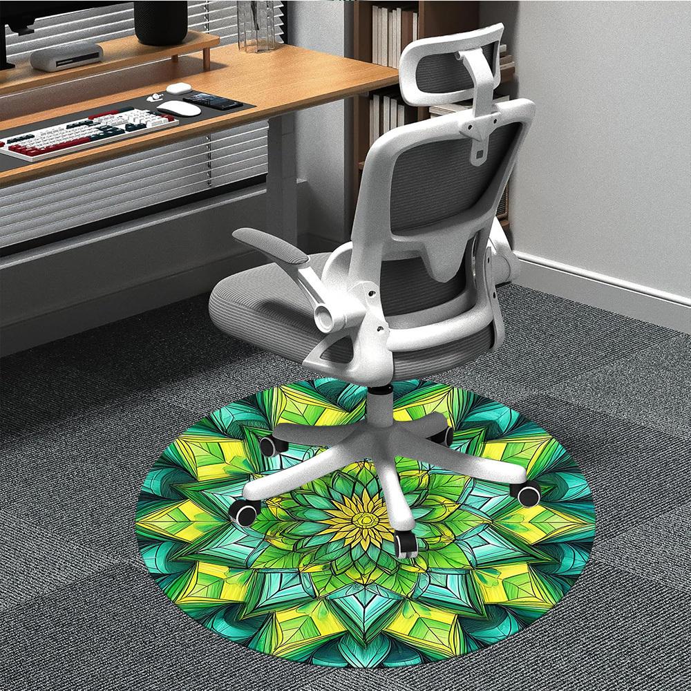 1PC Green Mandala Pattern Office Round Rug, Non slip, Soft and Durable Office Rug for Interior Decoration, Perfect for Office