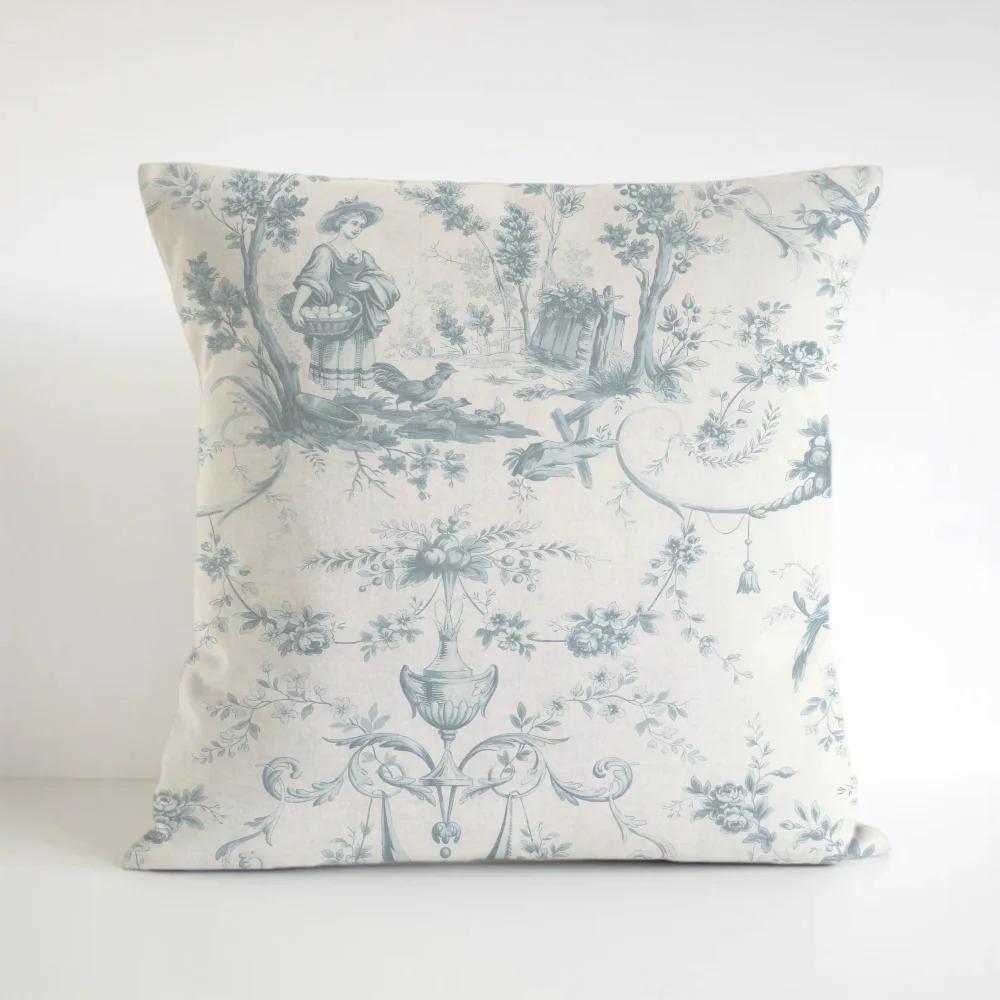 Toile De Jouy Case for Pillow Cover Pillowcase 45*45 Cushions Decorative Pillowcases 40x40 Short Plush Lounge Chairs Cushion