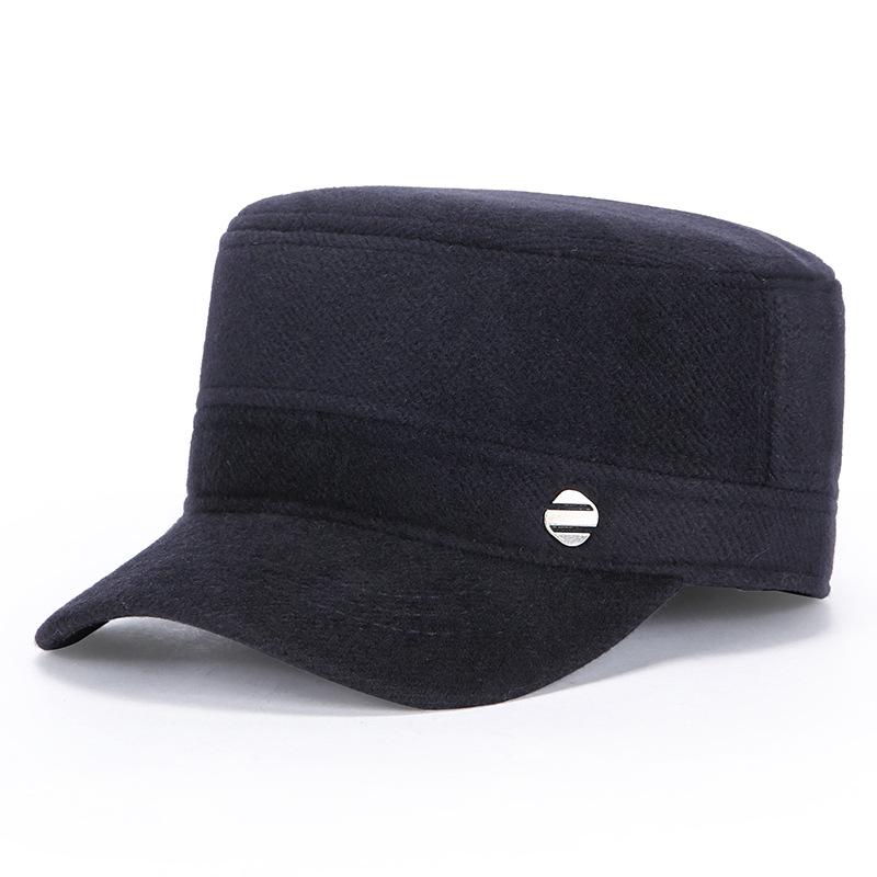 

Middle-Aged and Elderly Hat Men s Flat Hat Warm Ear Protection Woolen Hat Autumn Winter Father Thick Cap темно-синього кольору