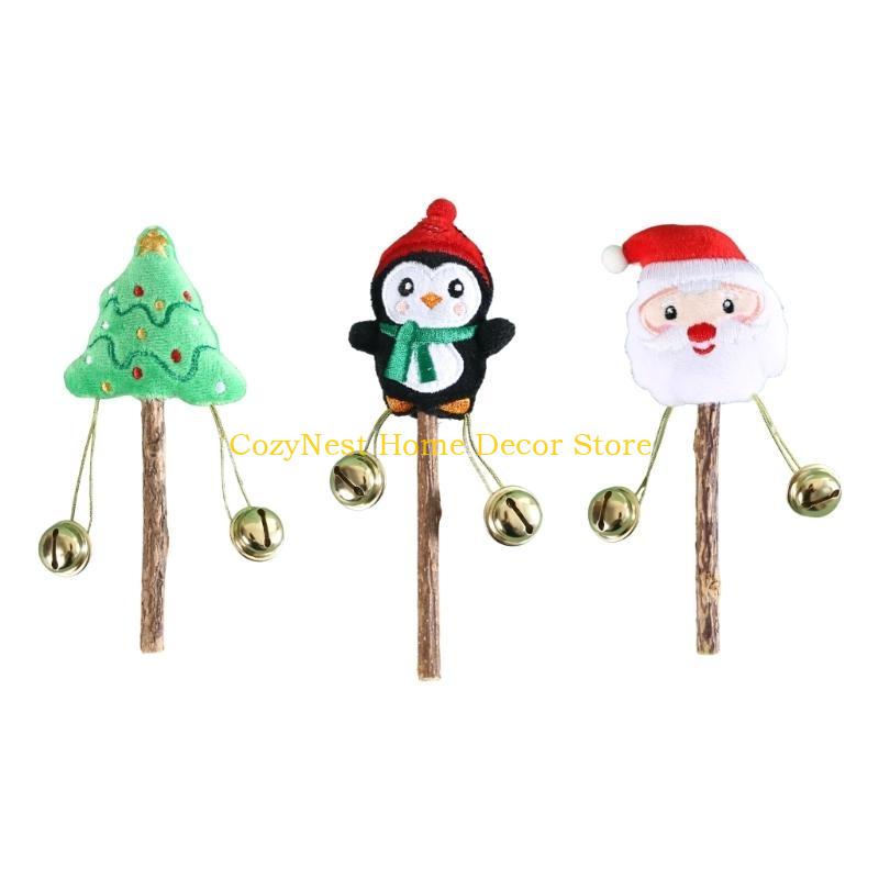 92MF Christmas Theme Cats Licking Toy Natural Matatabi Chewing Toy for Various Cats Hairballs Control Teaser 3Pcs