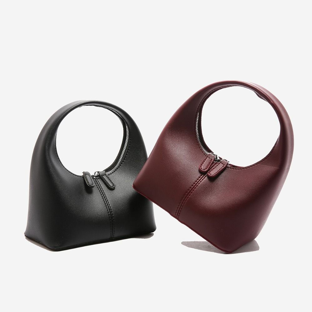 Elegant Pu Leather Handbag Zipper Small Bag All-match Crescent Bag  Travel