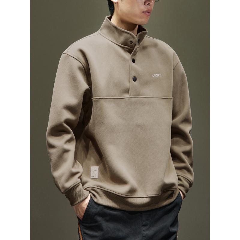 

Vintage Heavyweight Stand Collar Sweatshirt For Men, New Loose Embroidered Sportswear For Autumn And Winter, Thickened Jacket M хаки