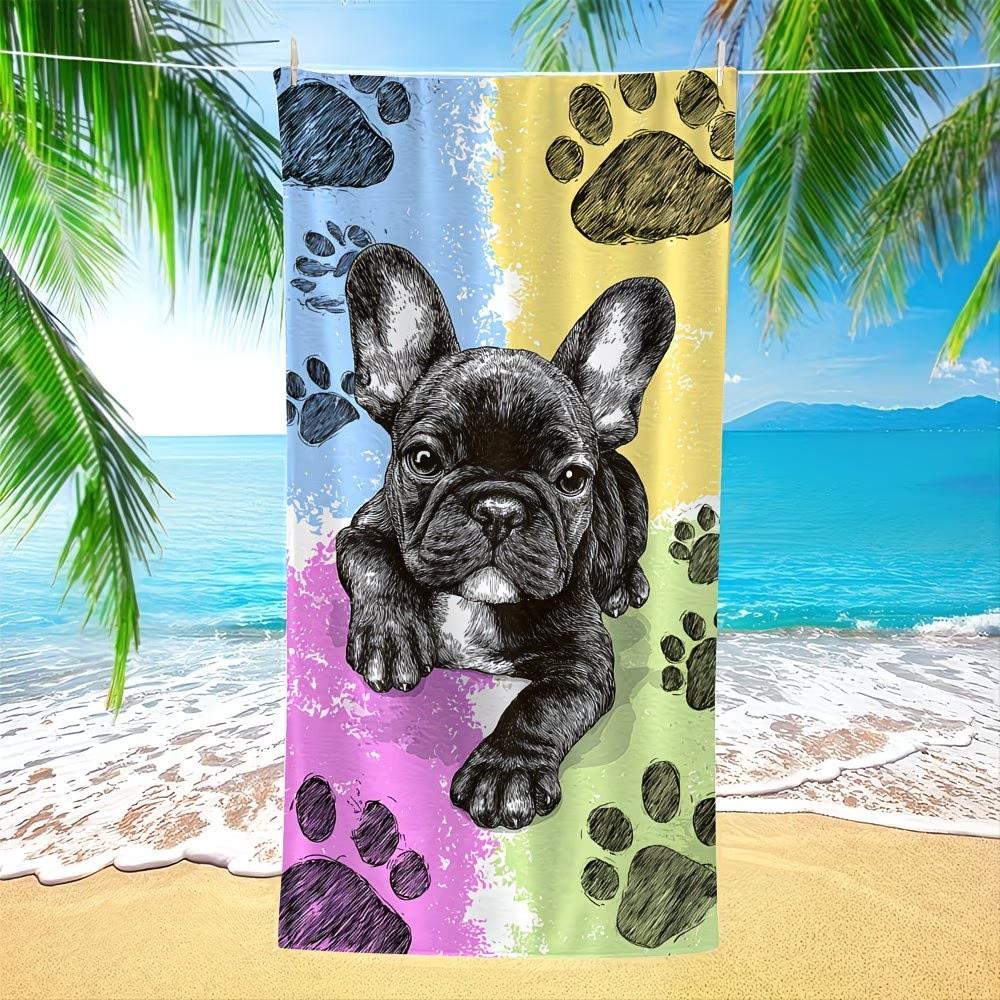 Oversized French Bulldog Beach Towel Large Dog Paw Print Bath Towel Cute Frenchie Lovers Gift Big Size Quick Dry Microfiber Mat
