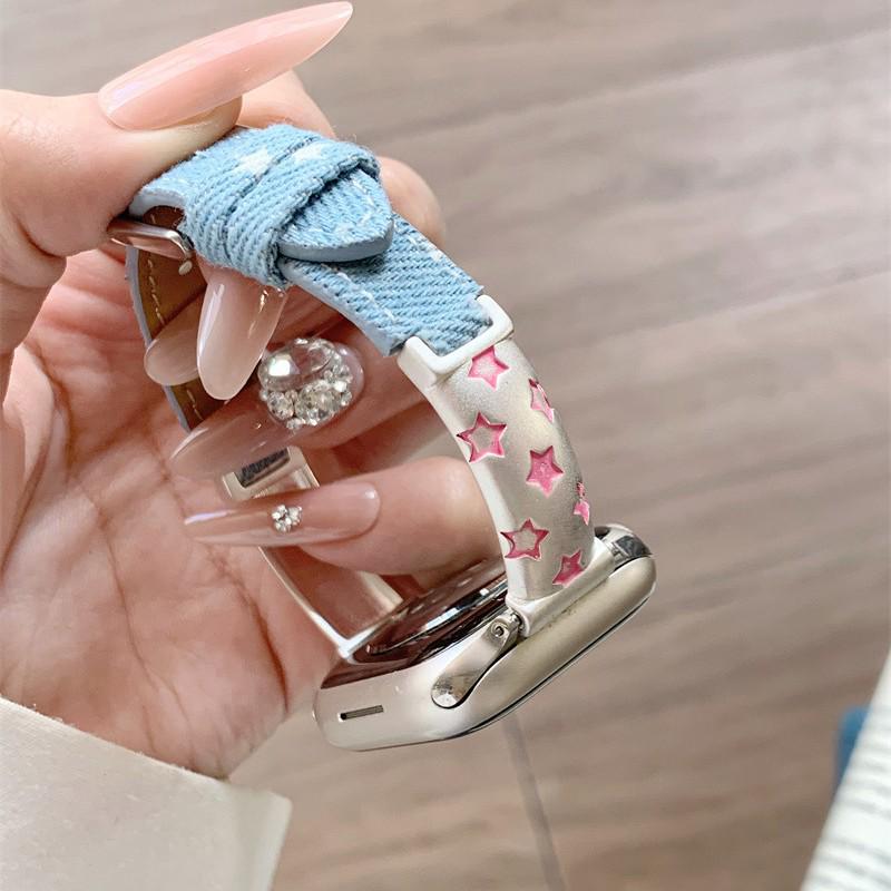 Star Denim Watch Strap for Apple 11th Gen, Huawei GT6, and Xiaomi 9 Pro Female Models