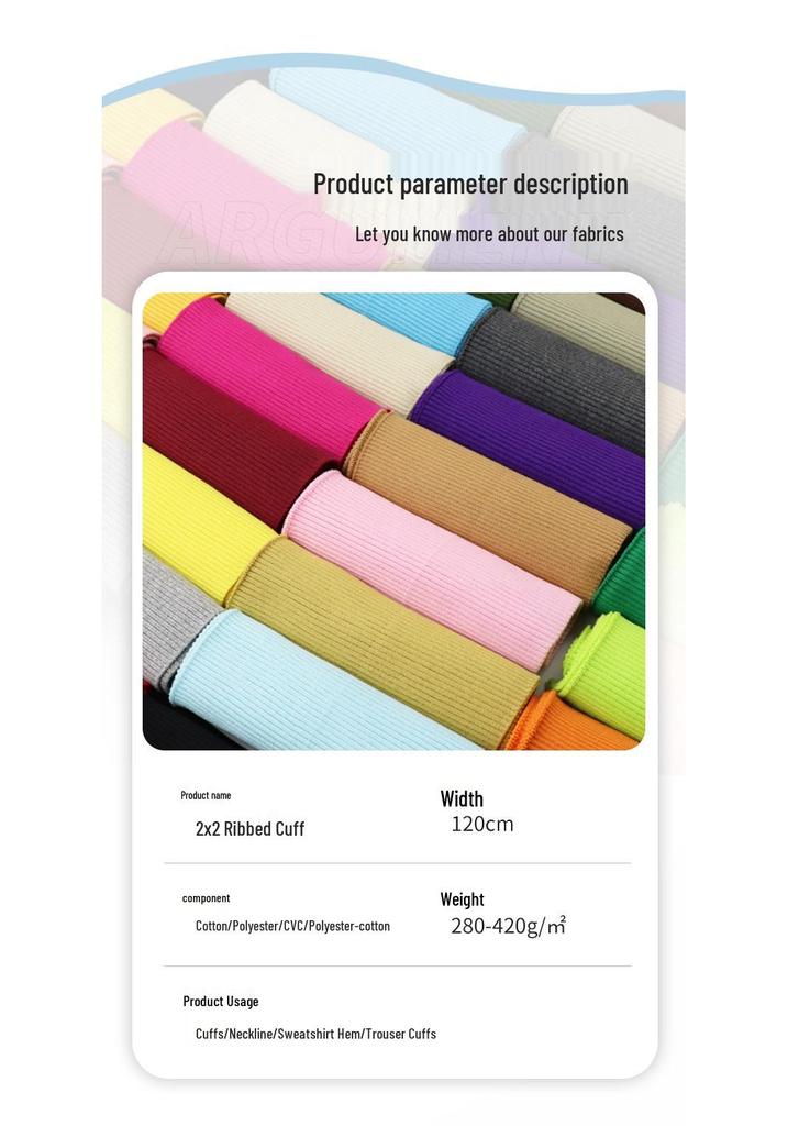 100% Cotton 2x2 Ribbed Fabric for Collars, Cuffs & Hems - Sweatshirt Rib Knit