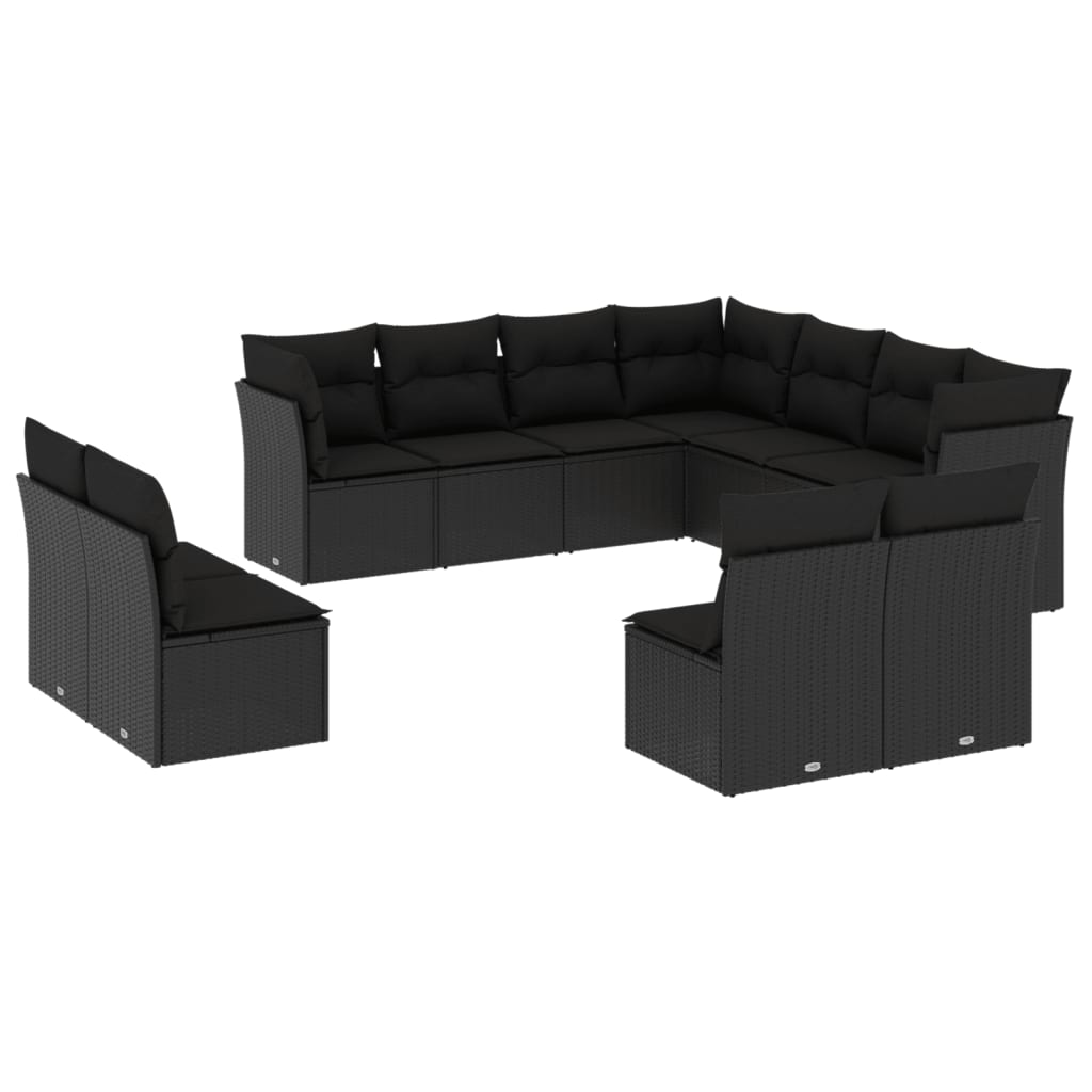 Vidaxl 11-Cz. Garden Lounge Set, Cushions Black Rattan Pe