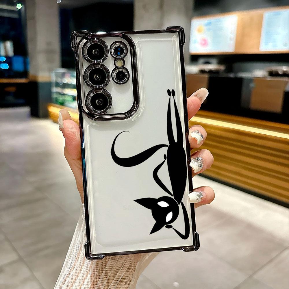 Cartoon Cute Little Black Cat Coque For Galaxy S26 Ultra Phone Case For Samsung S26 S25 S24 S23 S21 Ultra S20 FE S25 Plus Cover