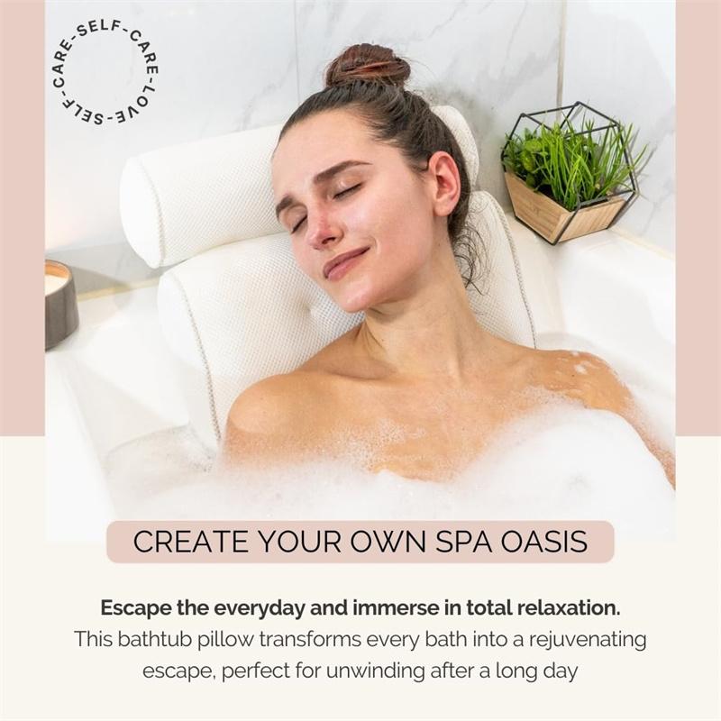 Bath Pillow For Bathtub Support Neck,Head And Back With Non-Slip Suction Cups Air Mesh Bathtub Pillow