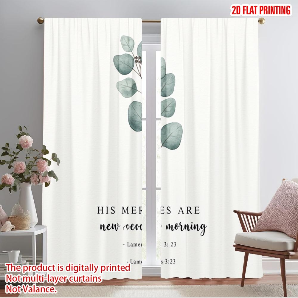 2pcs 2D Flat Printing Window Treatment Curtains His Mercies Are New Morning Polyester Without Electricity Seasonal Party &