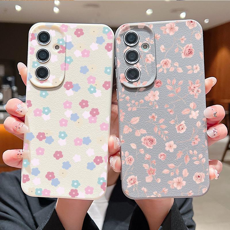White Flowers Print Case For Samsung A18 A57 A37 A17 A56 A36 A26 A16 A55 A35 A25 A15 A54 S21 FE S22 S23 S24 Plus S25 S26 Ultra Silicone Cover
