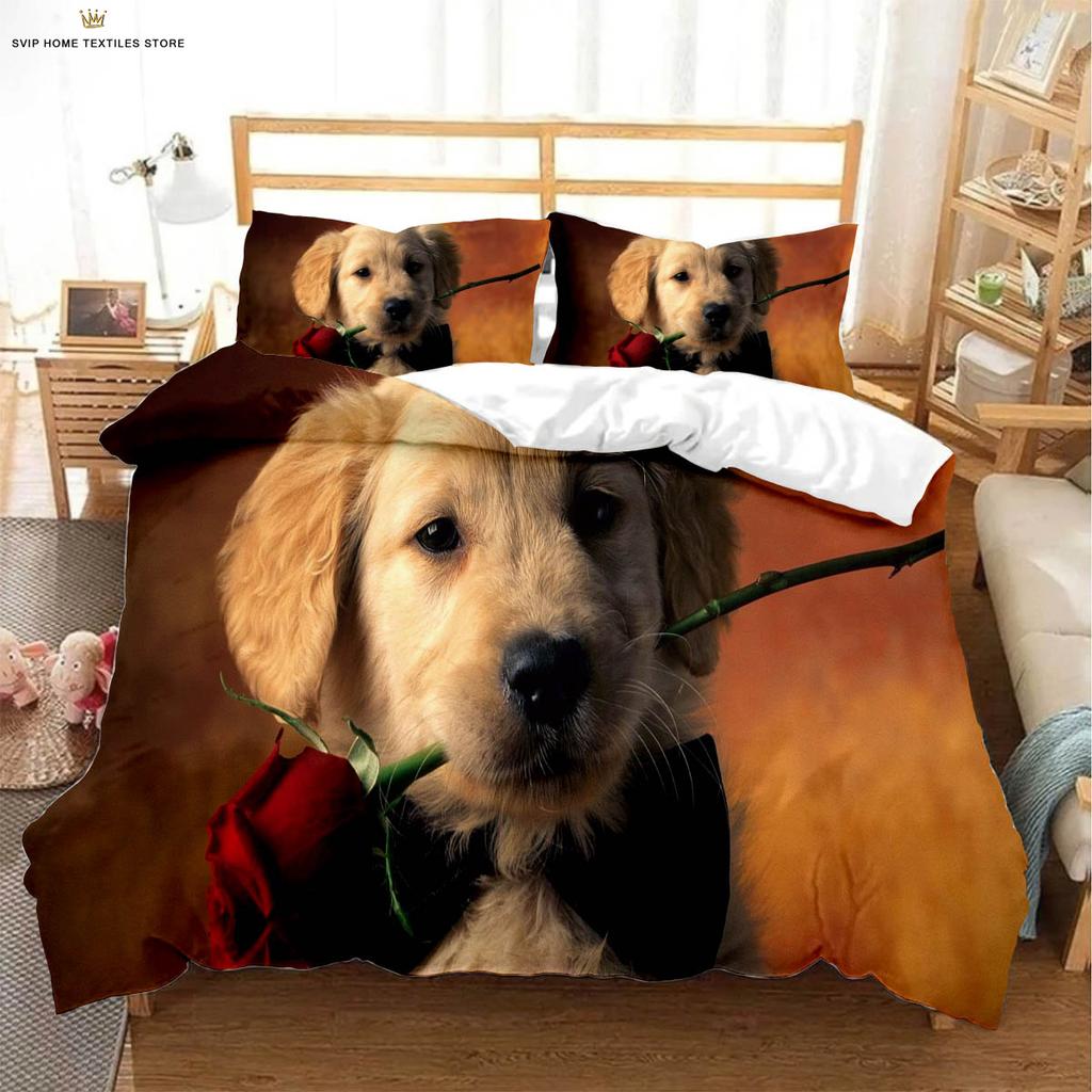 Comforter Cute Dog Animal 3D Stereo Printing Bedding Set Three-Piece Set Can Be