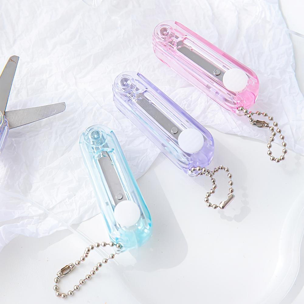Mini Transparent Scissor Portable Fold Type Clear Color Safe Cutter Stainless Steel Blade Utility Knife for Paper