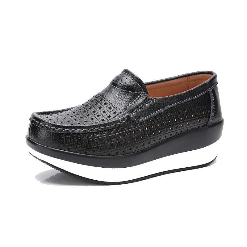 Genuine Leather Wedges Heels Shoes Fashion 5cm Platform Shoes Women Non-slip Walking Loafers