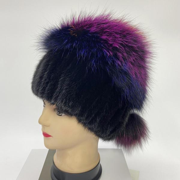 

Зимние шапки для женщин вязаные шапки из меха норки стильные теплые женские шапки с помпоном One Size