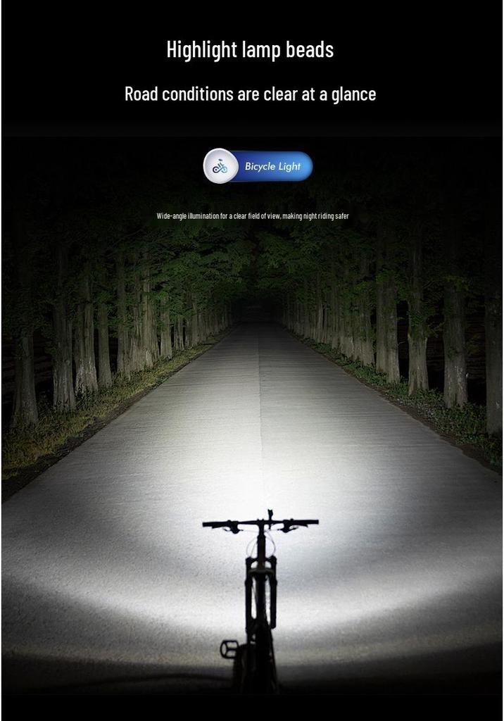 Super Bright Double 8-LED Bicycle Front Light with Type-C Charging & Power Display for Mountain Bikes