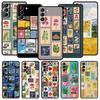 Vintage Stamp Puzzle Soft Phone Case For Samsung Galaxy S25 Edge S24 Plus S23 FE S22 S21 S20 Ultra 5G S10 Black Protect Cover