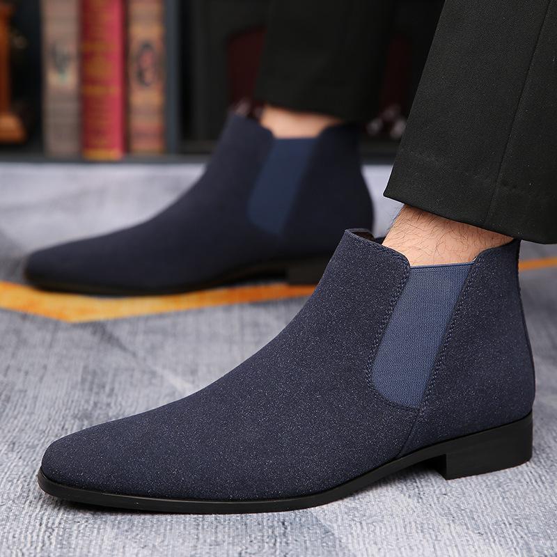Luxury Fashion Designer New Suede Leather Pointed Toe Business Casual Ankle Boot For Men Winter Chelsea Leather Shoes