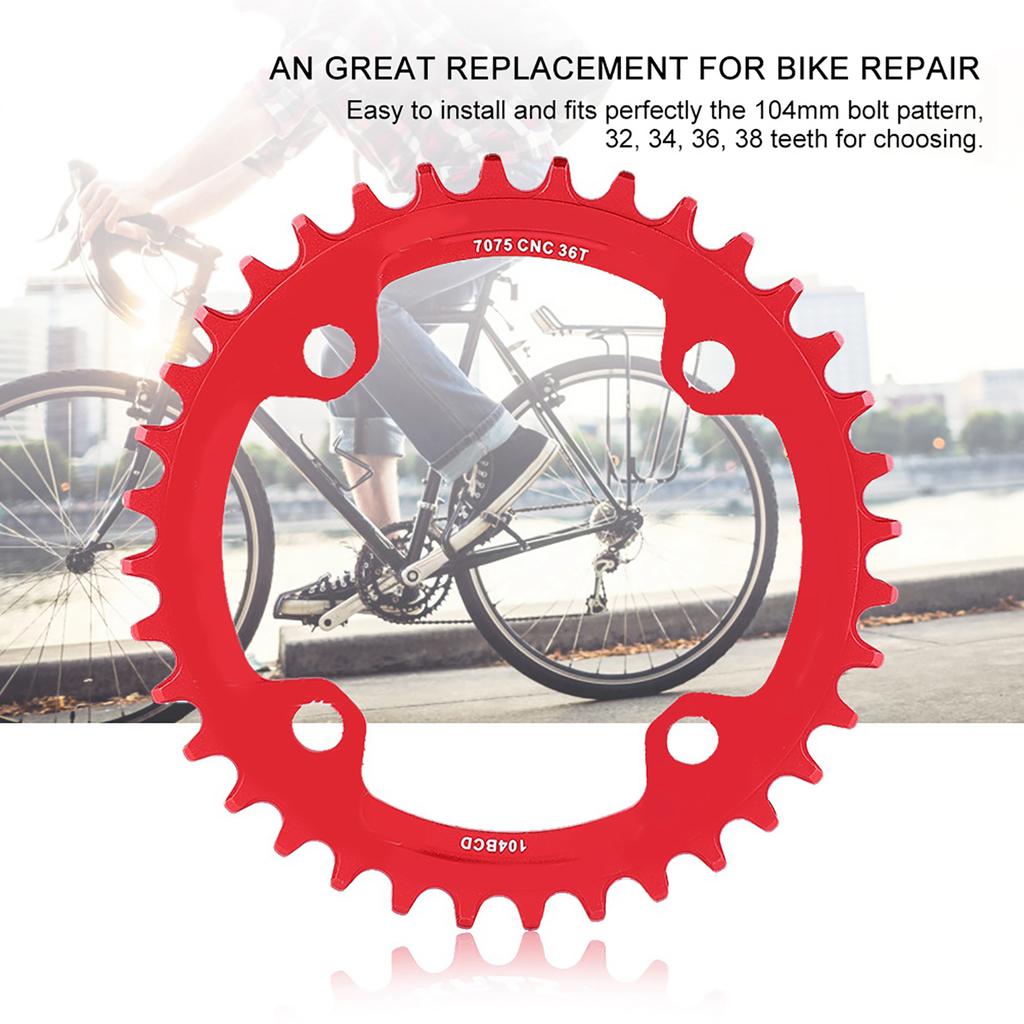 32343638T BCD 104 Mountain Bike Steel Single Crank Chain Ring Repair Parts (Red 36T)