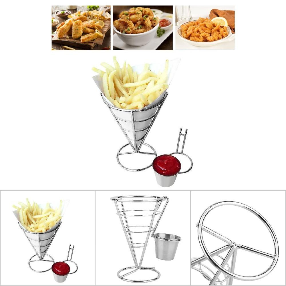 Sliver French Fry Cone Holder with Sauce Cup Fries Baskets Fries Display Stand  Serving Snacks
