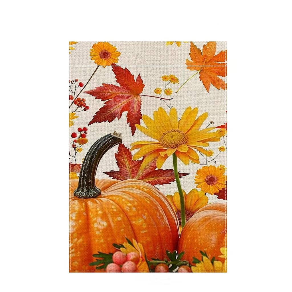 Zweiseitige Gartenflagge mit Sonnenblumen- und Kürbisdruck für saisonale Außendekoration 45 x 30 Zentimeter Geeignet für die Präsentation im Garten und auf der Terrasse