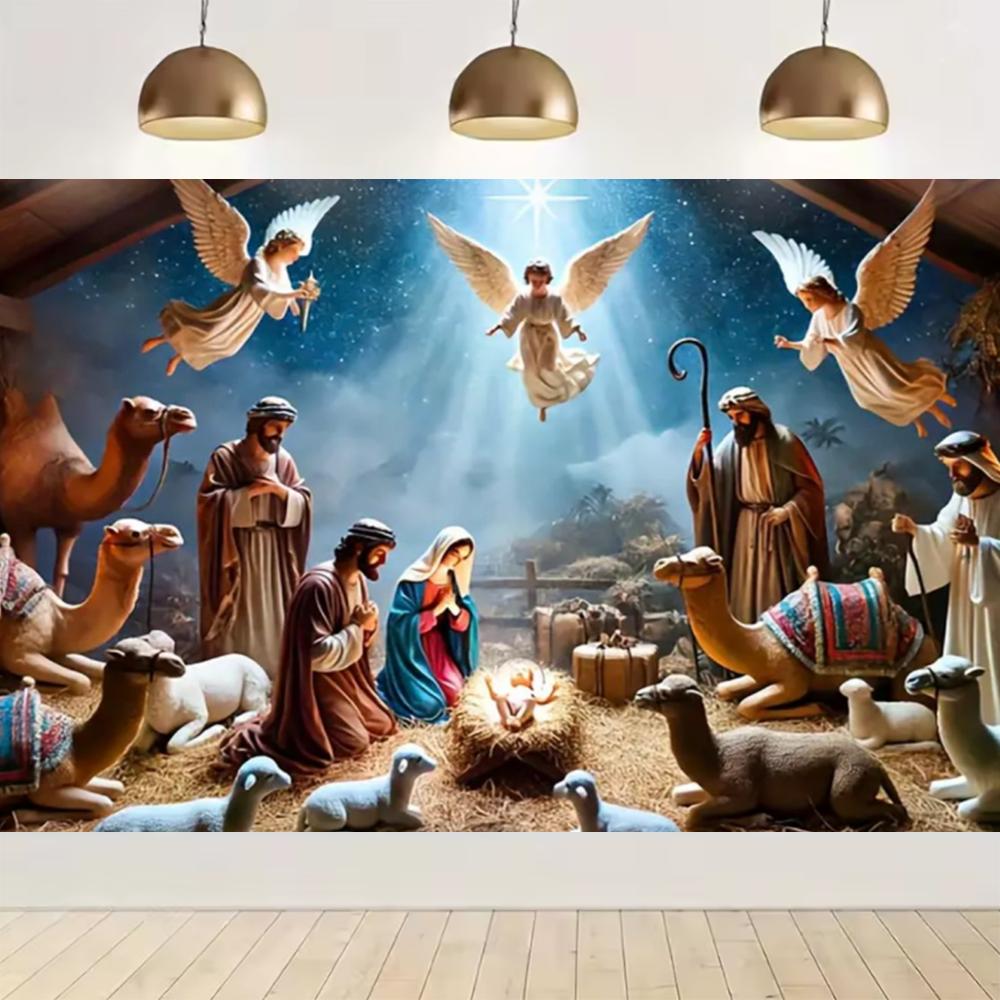 Nativity scene, starry night party decoration, backdrop, traditional Christmas photography supplies, prop4814