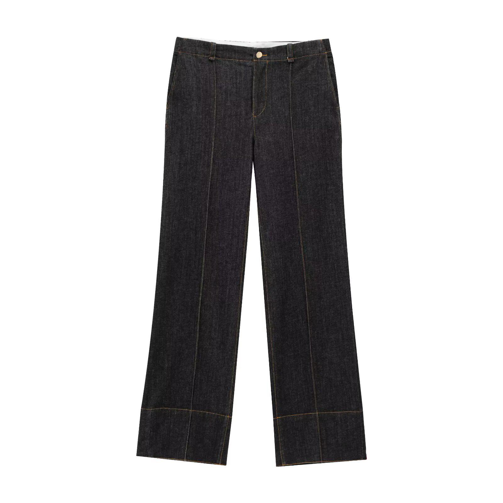 

Весна 2025 Женский Ретро Минималистичный Джинсовый Комплект: Рубашка с Лацканами и Облегающие Длинные Брюки M