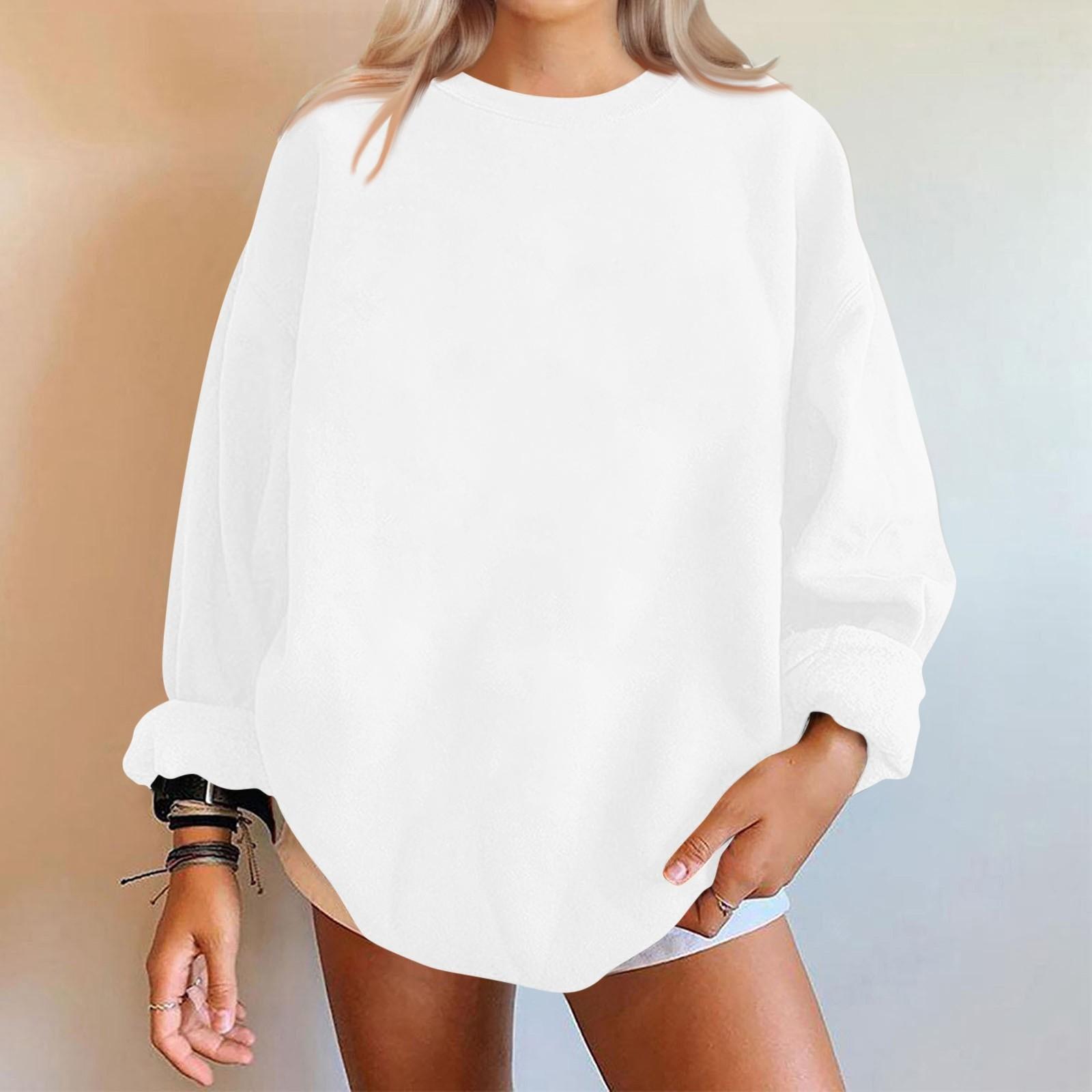

Жіночі повсякденні модні однотонні світшоти з довгим рукавом і круглим вирізом, пуловер XL білий