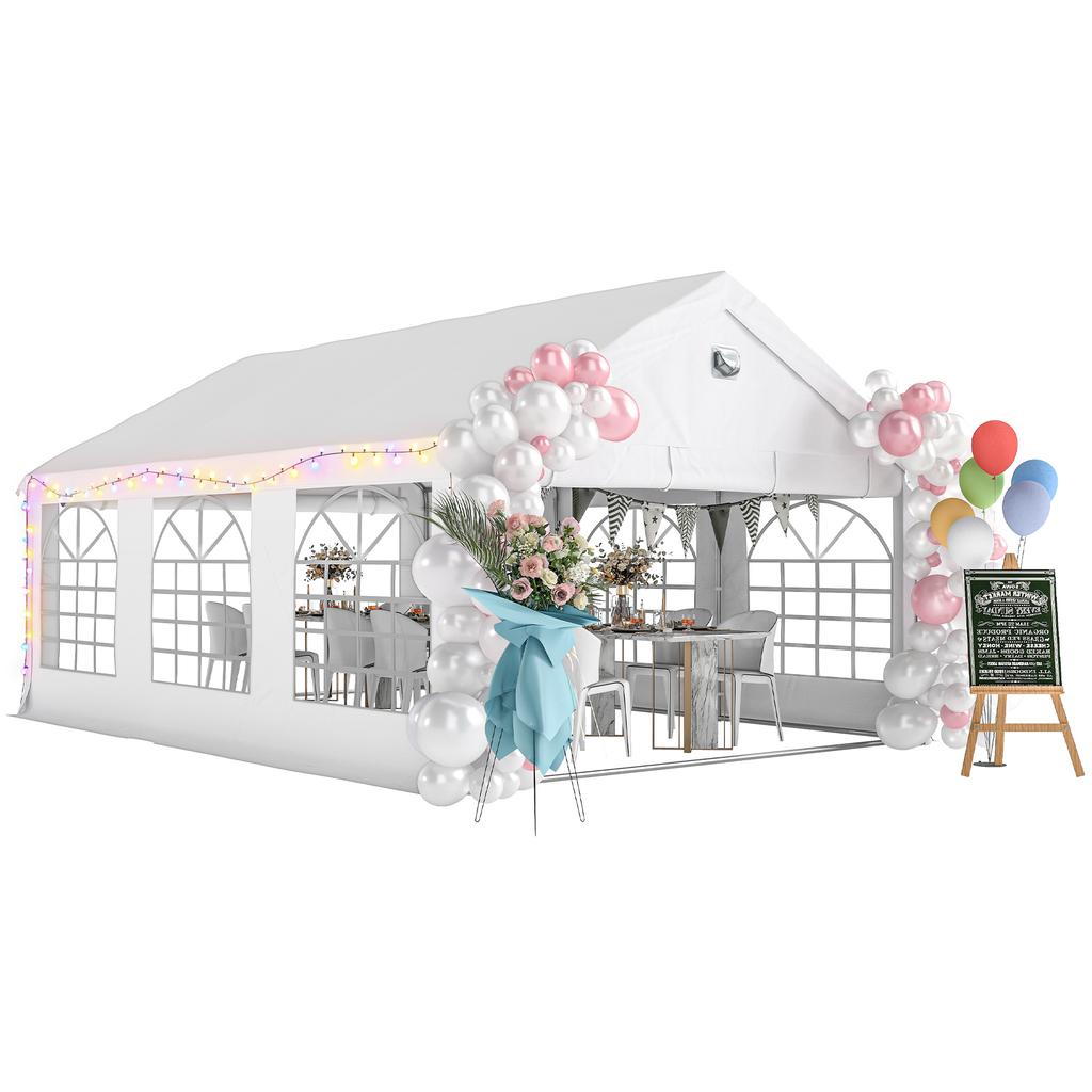 6 x 4 m Party Tent, Heavy Duty Gazebo Canopy with Windows, Outdoor Party Wedding Tent with 4 Removable Sidewalls