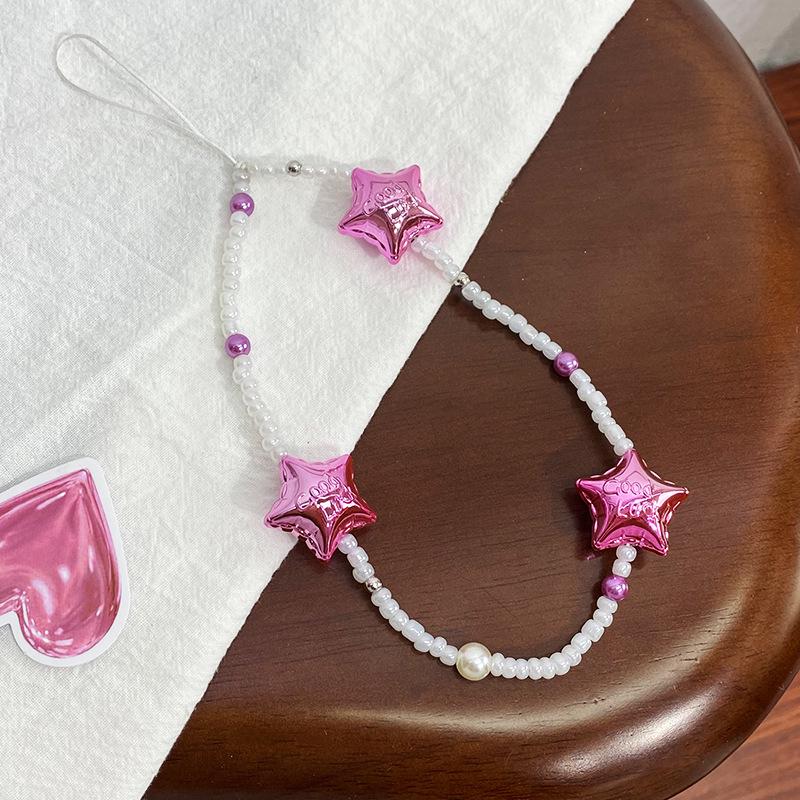 Colorful Heart Beaded Wrist Lanyard: Korean Phone Case Accessory