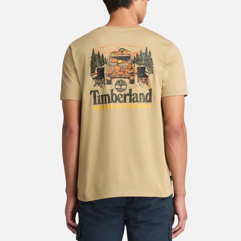 Timberland Outdoorowy Casualowy Oddychający T-shirt z Krótkim Rękawem z Nadrukiem Męski Top Lukrecjowo-Żółty A6AAU-DH4